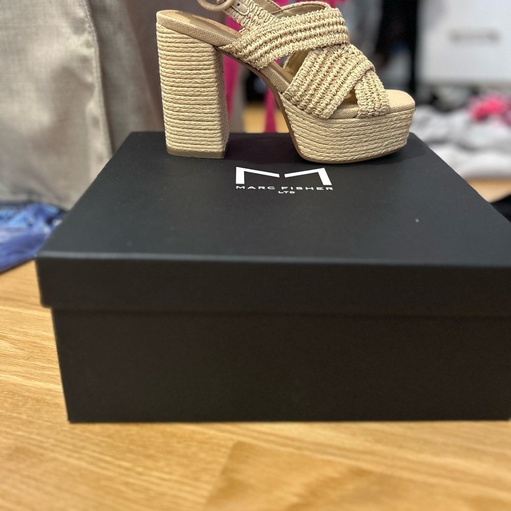 Marc Fisher Tan Platform Sandals with Woven Straps